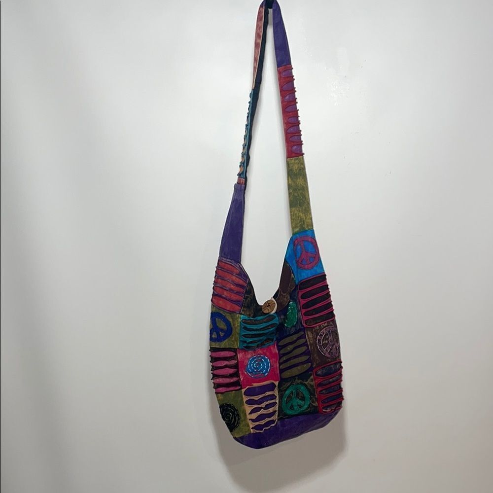Purple and Pink Bohemian Shoulder Bag with Patchwork Design